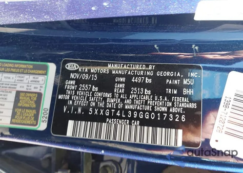 2016 Kia Optima Lx from USA, damaged, VIN 5XXGT4L39GG017326